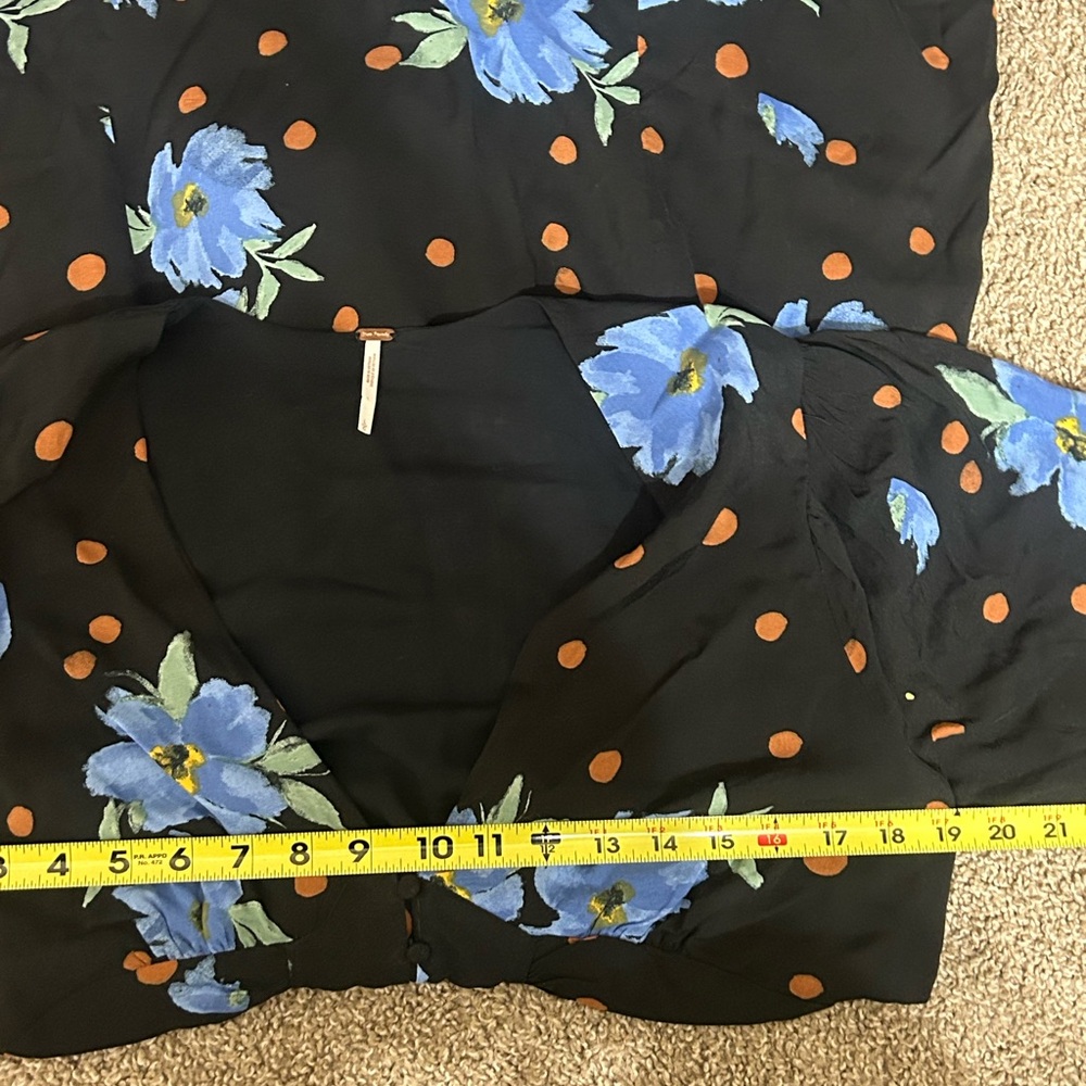Free People Black Long Sleeve Blue Floral County Cottage Core Dress Large Button - Picture 6 of 8